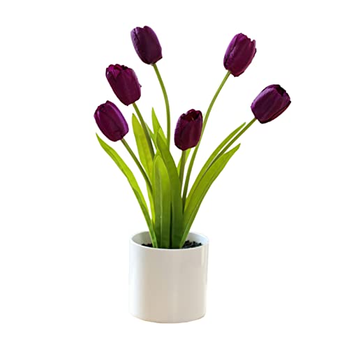 lulalula Flores artificiales con maceta, tulipanes artificiales en jarrón para decoración de casa, vestíbulo, baño, boda, oficina, interior y exterior (morado)