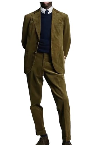 VENNYNG Men's Autumn Corduroy Suit 2 Piece 2025 Cord Blazer Pants Set Slim Fit Wedding Business Casual Attire3