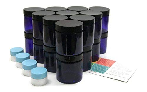 Cobalt Blue 8 Ounce PET Plastic Jars with Black Lids, and 4 Mini Jars, 20 Pack