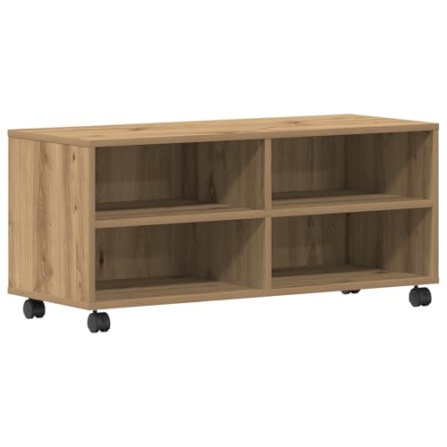 vidaXL Centro de Entretenimiento Moderno de Roble con Estantes Integrados y Ruedas para la Sala de Estar | Elegante Mueble para TV, Mesa Buffet de Madera