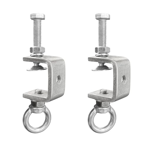 1' C-Clamps with M8 Stainless Steel Screw Ring,Withstand 100lb,Heavy Duty Woodworking Clamps for Metal Mounting,Building,Hanging Pendant Lantern,Plant,Shade Sail(1inch,2pcs)