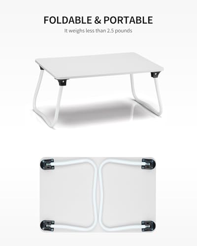 Image of Ruxury Foldable Lap Desk Laptop Stand Bed Desk Table Tray, Breakfast Serving Tray, Portable & Lightweight Mini Table, Lap Tablet Desk for Sofa Couch Floor - White