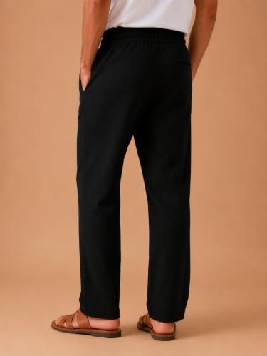Comforts Men's Linen Pants, Gray, Elastic Waistband Ash Black - Image 5
