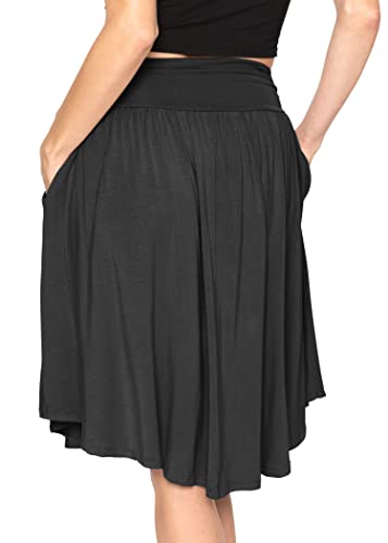 Women's and Plus Size Scoop Hem Flare Mid Length Skirt with Pockets | S-5X3