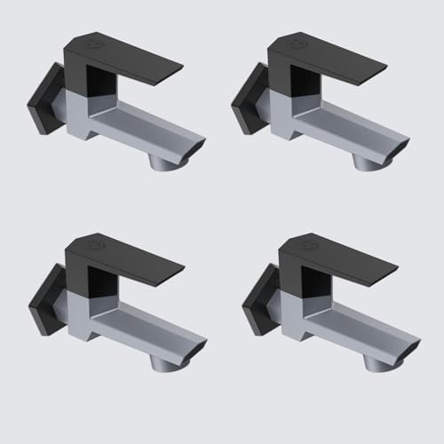 Image of RN PTMT Bib Cock for Bathroom | 15mm Foam Flow Water Tap with Flange | Luxury G20 Series Faucet | High-Grade Engineering Polymer Tap (Metallic Grey Black Dual, Pack of 4)
