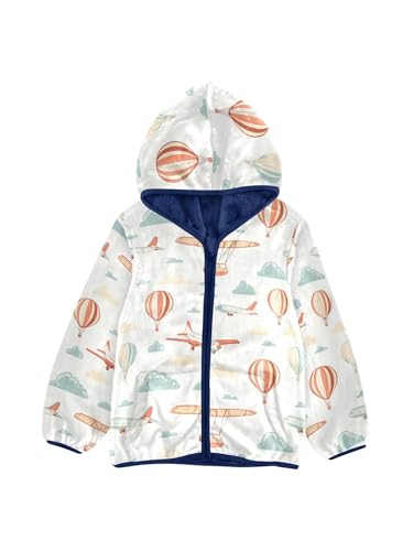 Airplanes Hot Air Balloons Clouds Girls Fleece Jacket Girls Fall Jacket Boys Coats Zip Up Hoodie Children Outerwear 2-10T