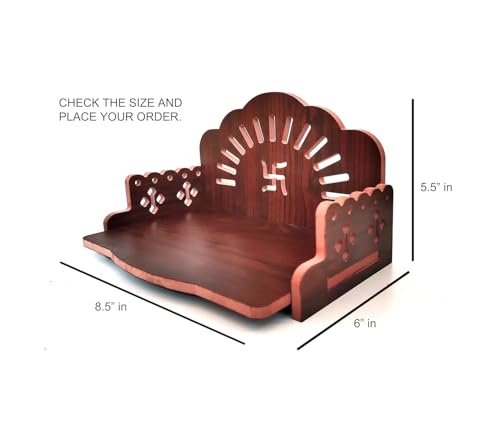 Image of Wooden Pooja Mandir for Home & Office - Mini Pooja Stand for Wall Hanging | Small Wood Temple for Desk & Shelf | Compact Devghar for Home Wall Mounted & Tabletop (8.5 x 6 x 5.5 Inch, Brown)