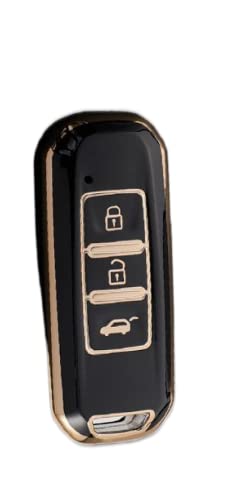 Image of TPU Car Key Cover Black & Golden Compatible for MG Hector (MG, 3 Button Push Smart Key Old)
