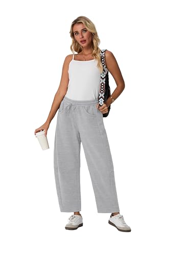 Lepunuo Barrel Sweatpants Women Casual Baggy Elastic Waisted Pants Wide Leg Gym Trousers with Pockets