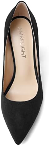 AMBELIGHT Women's Slip On Wedding Pointed Toe Fashion Chunky Suede 4 Inch High Heel Solid Pumps Shoes Black Size 9.5 - Zapato Tacon | Image 2