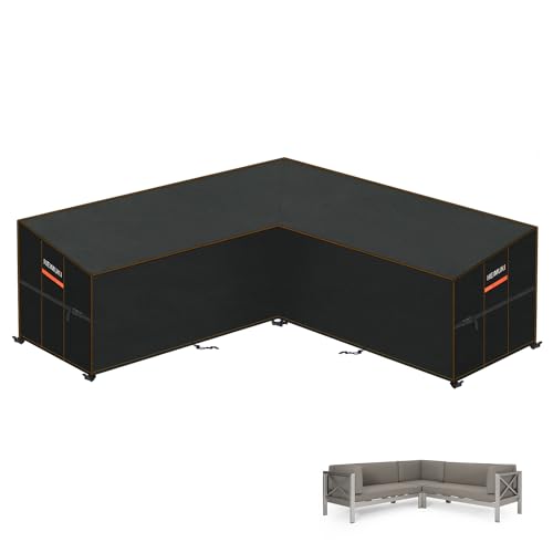 HEIMUNI Housse Canapé d'angle de Jardin Étanche, Bâche de Protection Salon de Jardin en Forme L Imperméable Housse de Meubles en 420D Oxford Tissu pour...