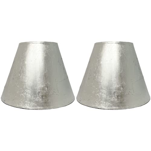 Image of Royal Designs, Inc. Trendy Decorative Handmade Lamp Shade, Made in USA, 14 in, Deep Empire - Silver Leaf - 2 Pack