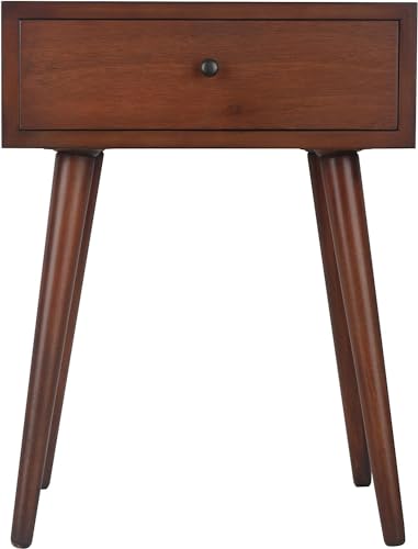 Image of Shoppee Wooden Antique 1- Drawer Wood Side Table Accent End Table for Living Room Solid Wood Leg Classic Bedside Table Nightstand for Bedroom (Walnut)
