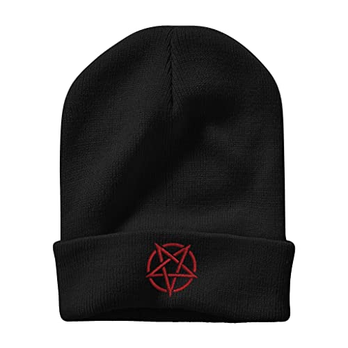 Image of Embroidery Goth Beanie Knit Hats for Men & Women, Embroidery Winter Hats Skull Cap