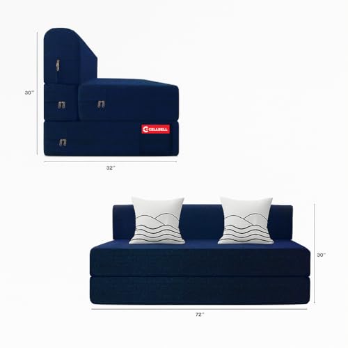 Image of CELLBELL Comfy Sofa Cum Bed 6x6.5 Feet | Foldable Dual Use Couch Bed with Soft Cushions, Washable Fabric Cover & Sturdy Frame | Space Saving Modern Design for Living Room, Bedroom Use (Navy Blue)