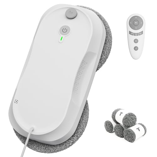 Image of KKI Window Cleaning Robot,Upgraded Window Cleaner Robot, Auto-Dual Spray, Max 3200pa,3 Cleaning Modes & Edge Detection, Remote Control for High-Rise Windows, Glass Door,5Sets Cloths