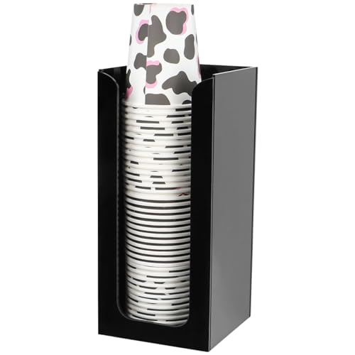 Dispenser per tazze da caffè usa e getta, organizer per tazze e coperchi, dispenser per bicchieri di carta o plastica usa e getta da 5 a 473 ml, portabicchieri in acrilico nero per bar, ristoranti,