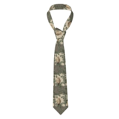 Men's Skinny Necktie WHJSSF owl sitting tree fence Prints Easy Care Polyester Tie for Suits, We