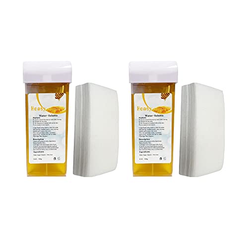 2 Honey Wax Cartridge With 100 Paper Waxing Strips Kit Sugar Cartridges Warm Paste Pack ROLL-ON Hot Wax Roller Hair Removal Depilatory 100ml Waxing Hot Rolling Soft Gentle Remover