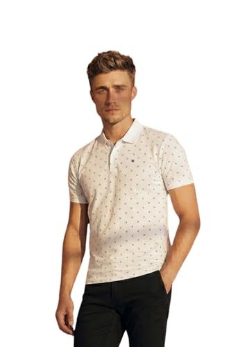 Image of Louis Philippe Men's Regular Fit Light Weight & Breathable Classic Sophisticated Texture Print Half Sleeve Cotton Polo Tshirt