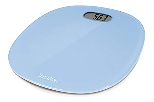 Terraillon Pèse Personne Électronique, Ultra-Plat, Marche/Arrêt Automatique, Grand Écran LCD, 160kg, Pop One, Bleu Clair