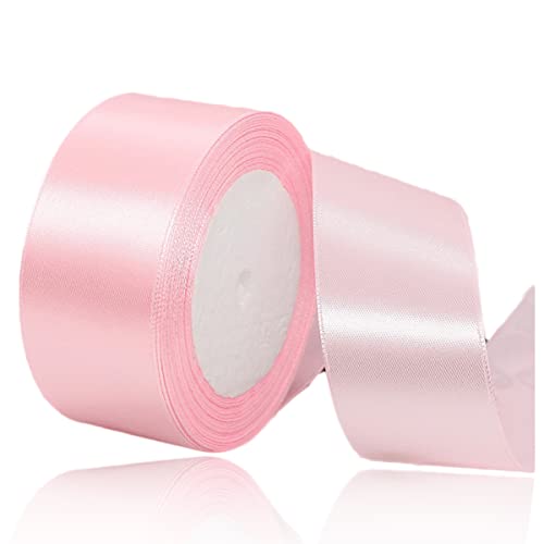 Blush Pink Ribbon 40mm, 23 Meters Satin Fabric Present Ribbon for Crafting Gift Wrapping, Balloons, Floral Bouquet