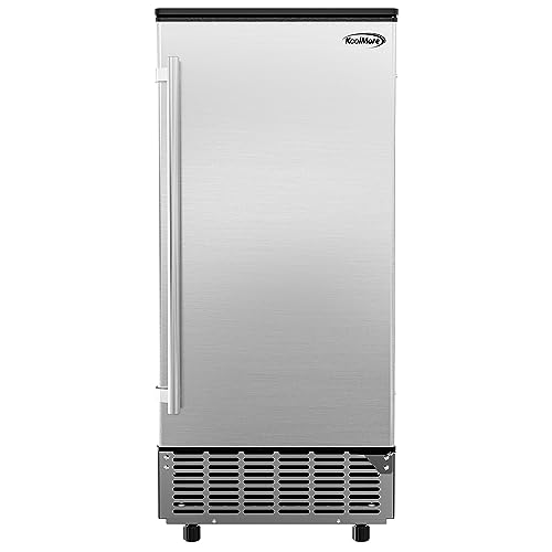 KoolMore Stainless-Steel Built-in Ice Maker Machine with Large 25 lb. Cube Storage Basket, Full Cube Production, Fast Ice Making Time, Free-Standing/Under-Counter - 75lbs of Ice per Day (BIM75-BS)