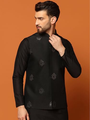 Image of Kisah Men's Cotton Blend Embroidered Nehru Jacket Regular Fit | Designer Ethnic Layering | Wedding & Occasion Wear