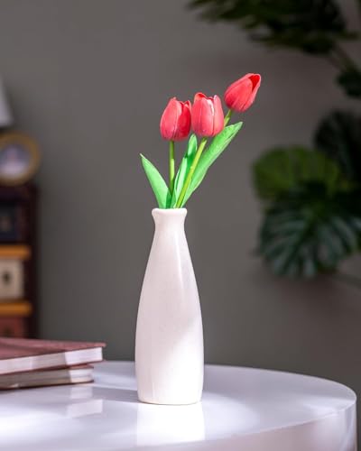 Image of White Bottle Hollow Ceramic Vase for Flowers Handmade Minimalist Style Modern Home Decor Triangle Shape Table Party Living Room Office Bedroom (Bottle Vase)