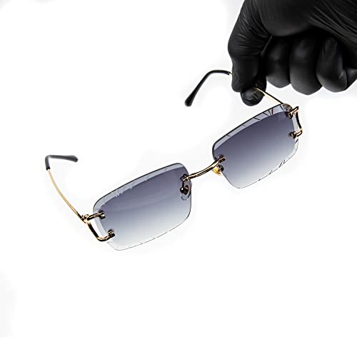 Rimless Gem Cut Unisex Square Luxury Retro 90's Hip Hop Diamond Cut lens Purple Smoke Tint Lens Gold Wire Frame Sun Glasses Frameless Rectangle Summer Shades Sunglasses For Men And Women3