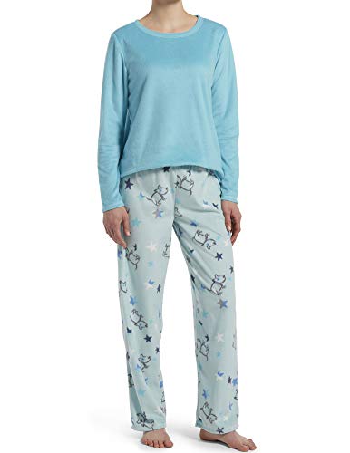 HUE Women's Sueded Fleece Long Sleeve Tee and Pant 2 Piece Pajama Set, Capri-Starry Purple, Large