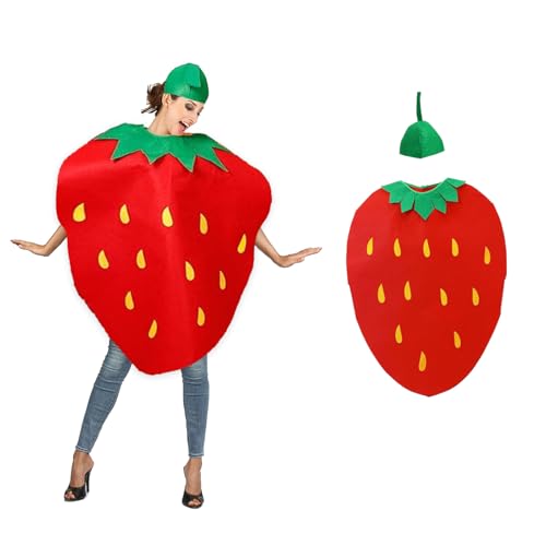 Strawberry Fruit Costume for Adults Funny Fancy Dress Outfit with Headpiece Colorful Strawberry Cosplay for Men Women Ideal for World Book Day Halloween Role Play Themed Parties