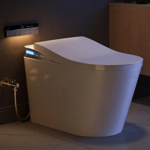 Inodoro inteligente con doble boquilla, escudo de espuma, vibración de masaje, tanque y bomba integrados, tapa automática, asiento calefaccionado, agua tibia y secador, conexión 12 pulgadas miniatura 1