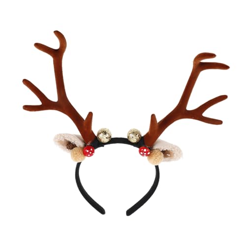 Abaodam tocado de navidad Accesorio de cabello con orejas de reno para fiestas navideñas Diadema festiva con adornos de piñas para adultos disfraz orejas de venado diadema de asta PU