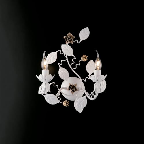 Bella - Applique in ferro laccato bianco shabby 2 luci Misure del prodotto: H