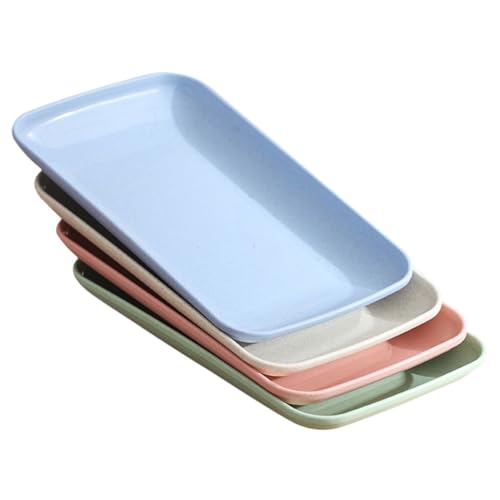 Set 4 platos rectangulares para ensalada de paja miniatura 1