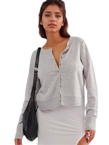 Image of Cardigan Sweaters for Women Lightweight Crew Neck Button Down Long Sleeve Open Front Knit Cardigans