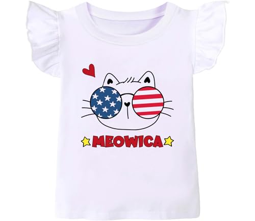 Image of Tkria July 4th Tank Top Girl Toddler 4th of July Shirt Baby Girl American Flag Shirt USA Ruffle Tee Girl Patriotic Outfit