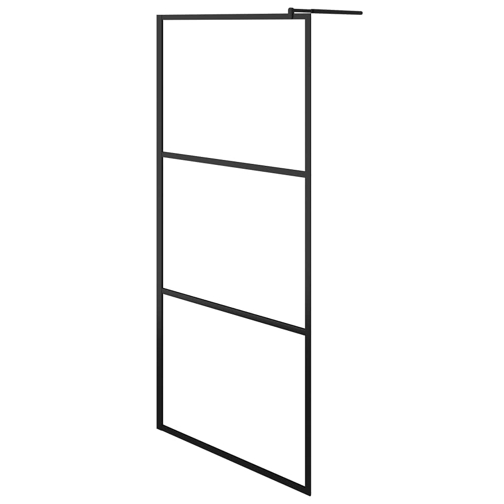 Mampara de ducha de cristal templado de color negro, 90 x 195 cm, cristal de seguridad de 5 mm con marco de aluminio, perfil ajustable y barra de apoyo flexible para un fácil montaje