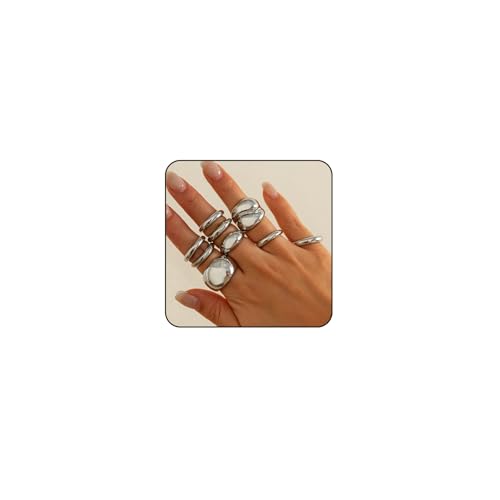 Rings for Women Chunky Rings Set Adjustable Thick Dome Statement Ring Wide Thin Stacking Ring for Women Chunky Jewelry