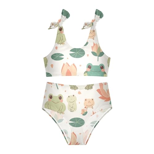 Cute Cartoon Frog Animal Sitting Flower Leaf Girl 2 Piece Kids Bikini Set Beach Bathing Suit Swimming Suits Adjustable3
