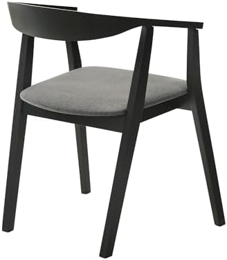 Armen Living Santana Wood Dining Chair in Black Finish with Charcoal Fabric - Set of 2 - Thumbnail 2