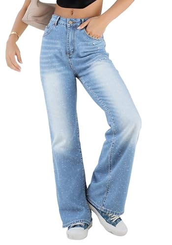 EMMIOL Jeans for Women Stretchy Mid-Low Waisted Wide Leg 2025 Trendy Casual Long Denim Pants Bottoms
