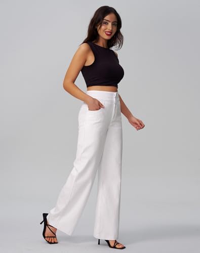 Image of roswear Women's Wide Leg Jeans Casual High Waisted Stretch Baggy Loose Denim Pants