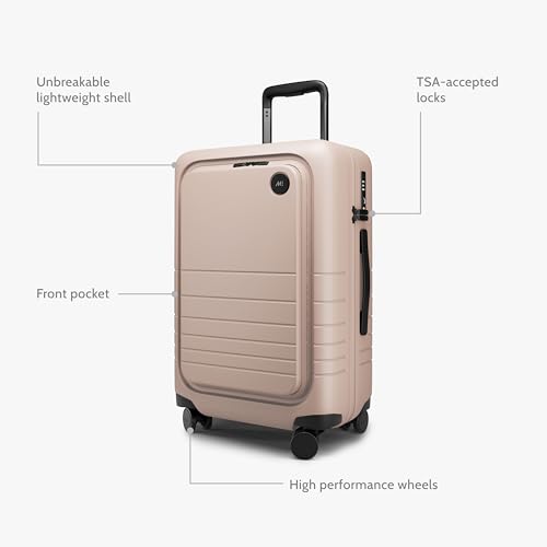 Image of Monos Carry-On Pro Plus Luggage 23 Inch - Hardside Spinner Suitcase with TSA Lock & Laptop Front Pocket | Airline Approved, 42L Polycarbonate Rolling Carry On | Fits 16 inch Laptop | Rose Quartz, Pink