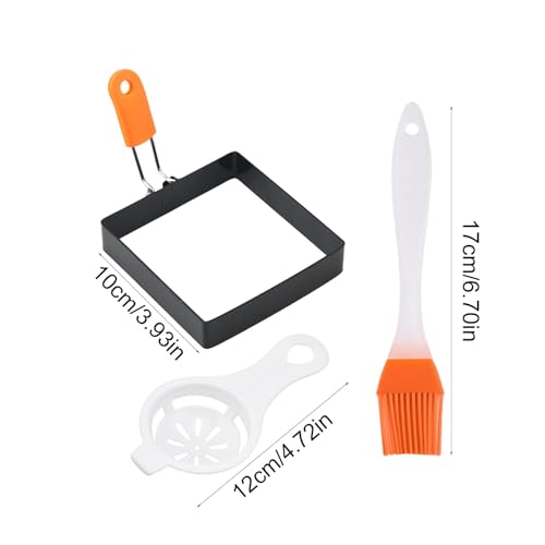 YNPQTDS Square Egg Mold, Egg Mould Mokas Square, 10x10cm Stainless Steel Fried Egg Ring, Black, Griddle Pancake Shapers With Silicone Handle, For Breakfast Omelette Sandwich - Image 3