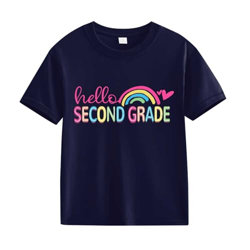 Girls Boys School Days Short Sleeve Graphic T-Shirts, Second Grade Letter Print Tops, Preschool Student Clothes2