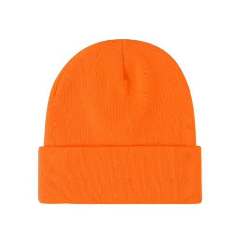 2THESTARS Beanie for Men Women Warm Winter Hat Windproof Thick Knitted Cuffed Unisex Skull Cap - Neon Orange (Plain)