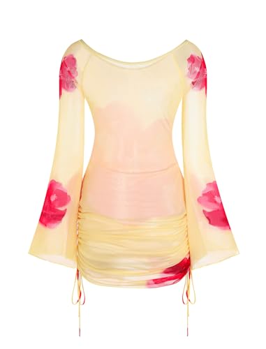 Image of ZAFUL Womens Swimsuit Cover Up Dress Off Shoulder Hollow Coverup Bathing Suit Mesh Swim Beach Dress