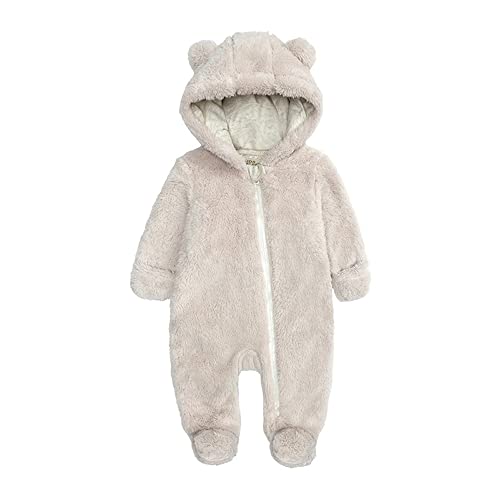 TMOYJPX Mameluco de una Pieza Franela para Bebé Recién Nacido 0-12 meses Otoño e Invierno Lindo, Mono con Oído Pelele Bodies Bebe Niño Niña (Beige, 3-6 meses)